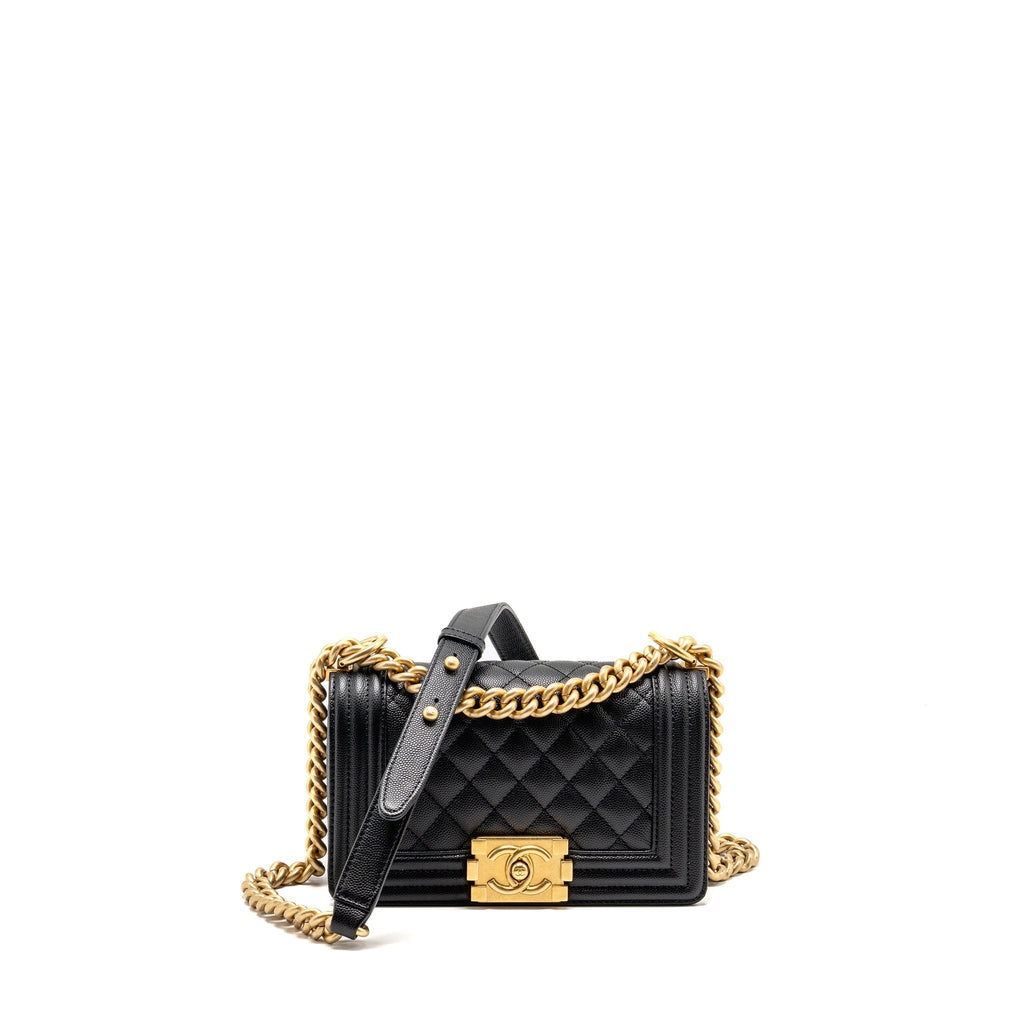 CHANEL SMALL BOY BAG CAVIAR BLACK GHW (MICROCHIP)