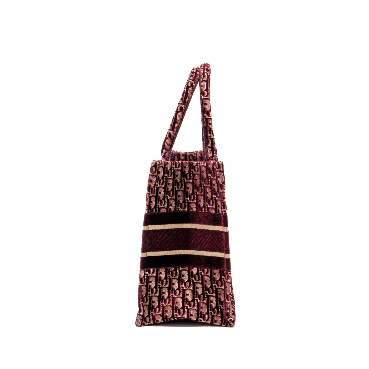 DIOR MEDIUM BOOK TOTE OBLIQUE EMBROIDERY VELVET/ CANVAS DARK RED