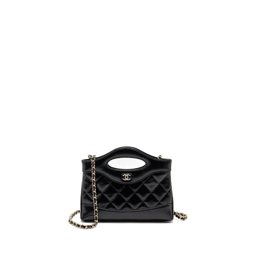 CHANEL MINI 31 CLUTCH WITH CHAIN SHINY LAMBSKIN BLACK LGHW (MICROCHIP)