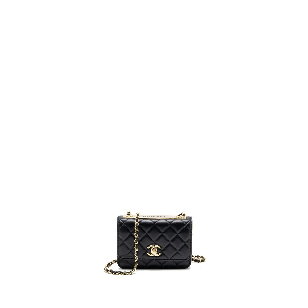 CHANEL MINI TRENDY CC WALLET ON CHAIN LAMBSKIN BLACK LGHW