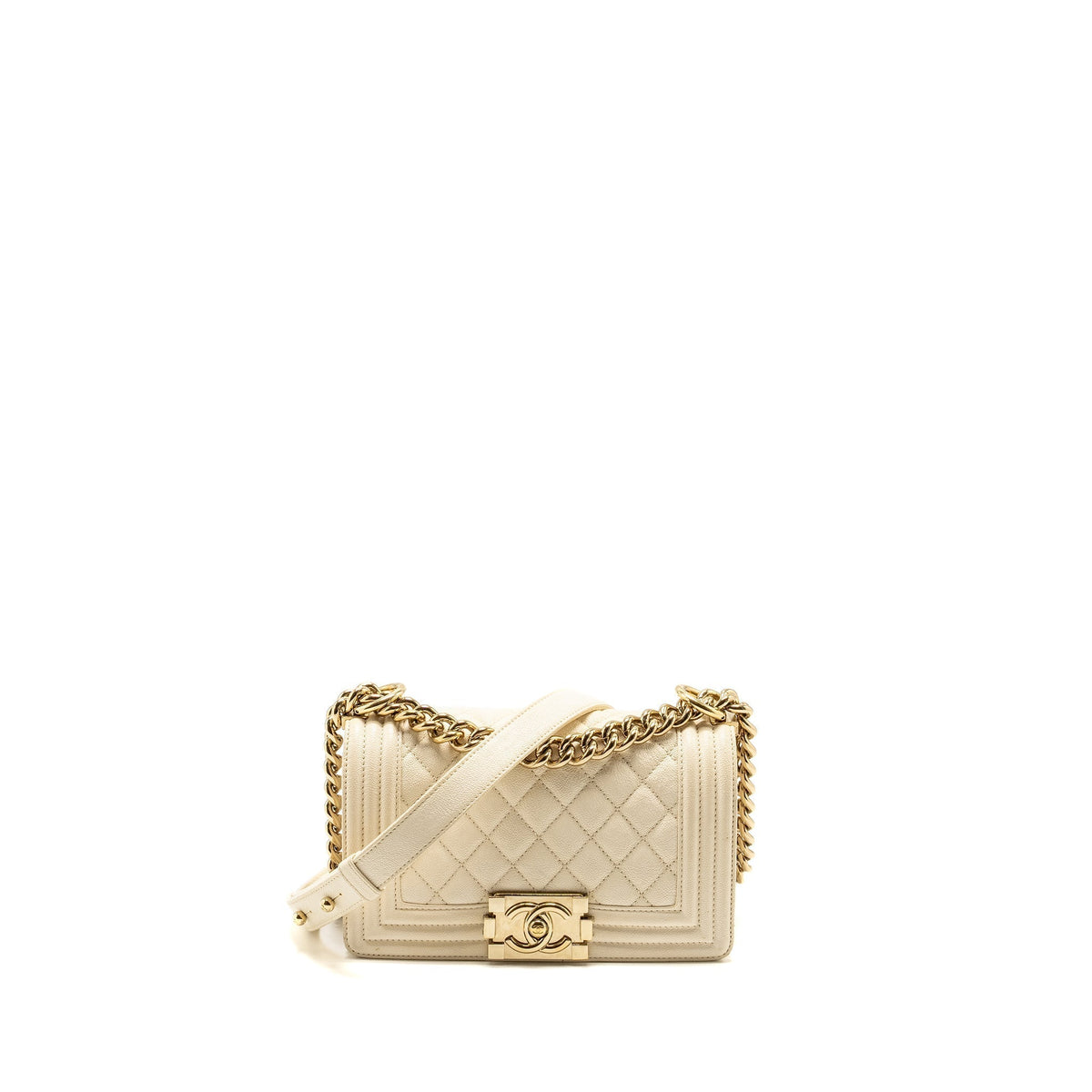 CHANEL SMALL BOY BAG CAVIAR WHITE LGHW