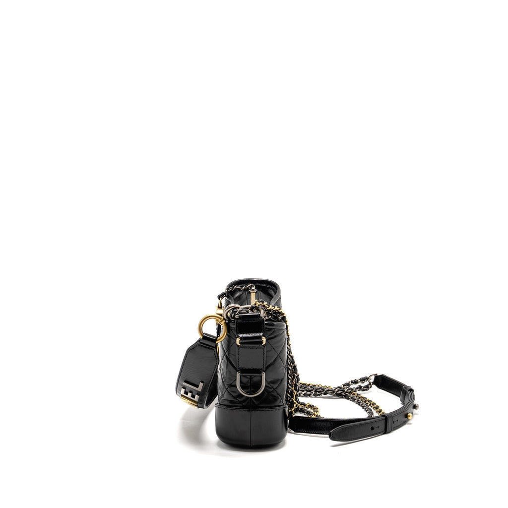 CHANEL SMALL GABRIELLE HOBO BAG WITH TOP HANDLE CALFSKIN BLACK MULTICOLOUR HARDWARE