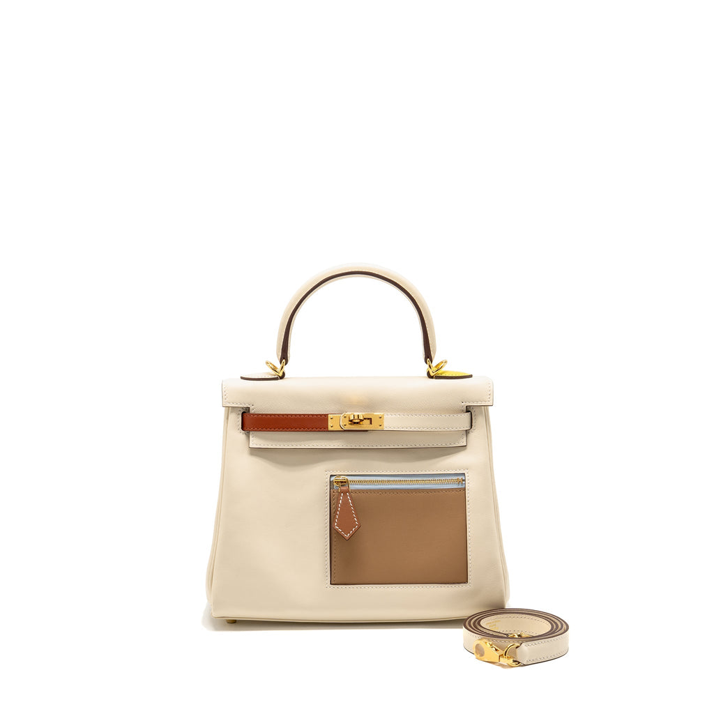 Hermes Kelly 25 Colormatic Swift Nata/Chai/Cuivre/Lime/Mauve Sylvestre GHW