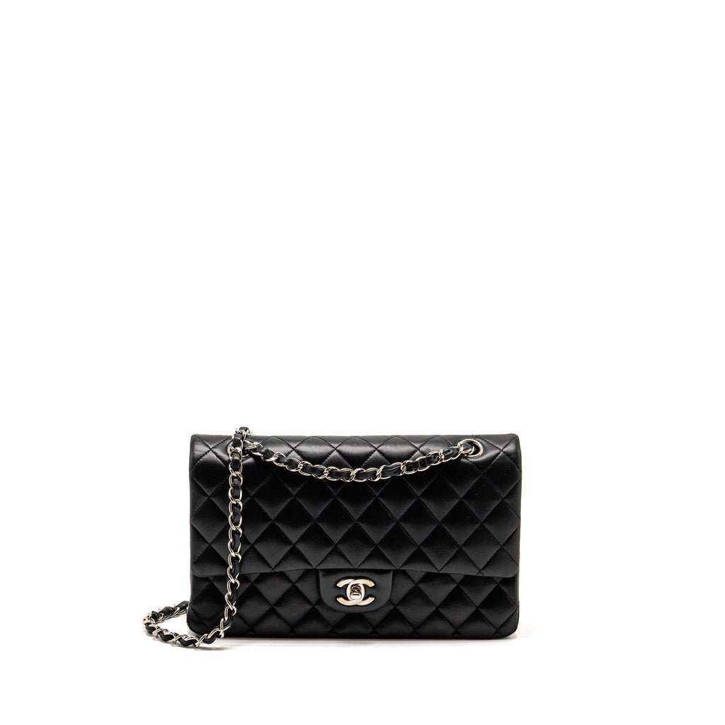 CHANEL MEDIUM CLASSIC DOUBLE FLAP BAG LAMBSKIN BLACK SHW