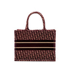 DIOR MEDIUM BOOK TOTE OBLIQUE EMBROIDERY VELVET/ CANVAS DARK RED