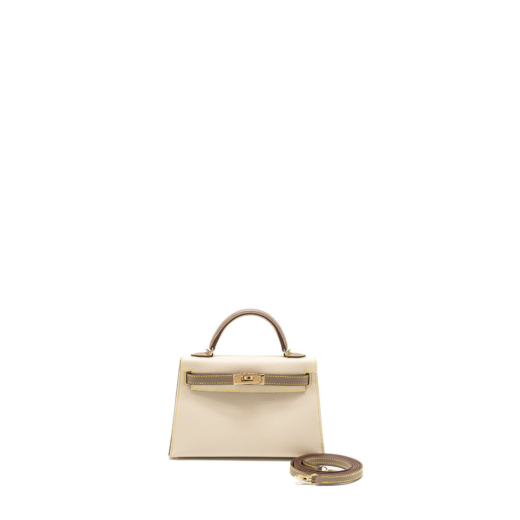 Hermes Mini Kelly Special Order Epsom Craie / Etoupe / Lime LGHW