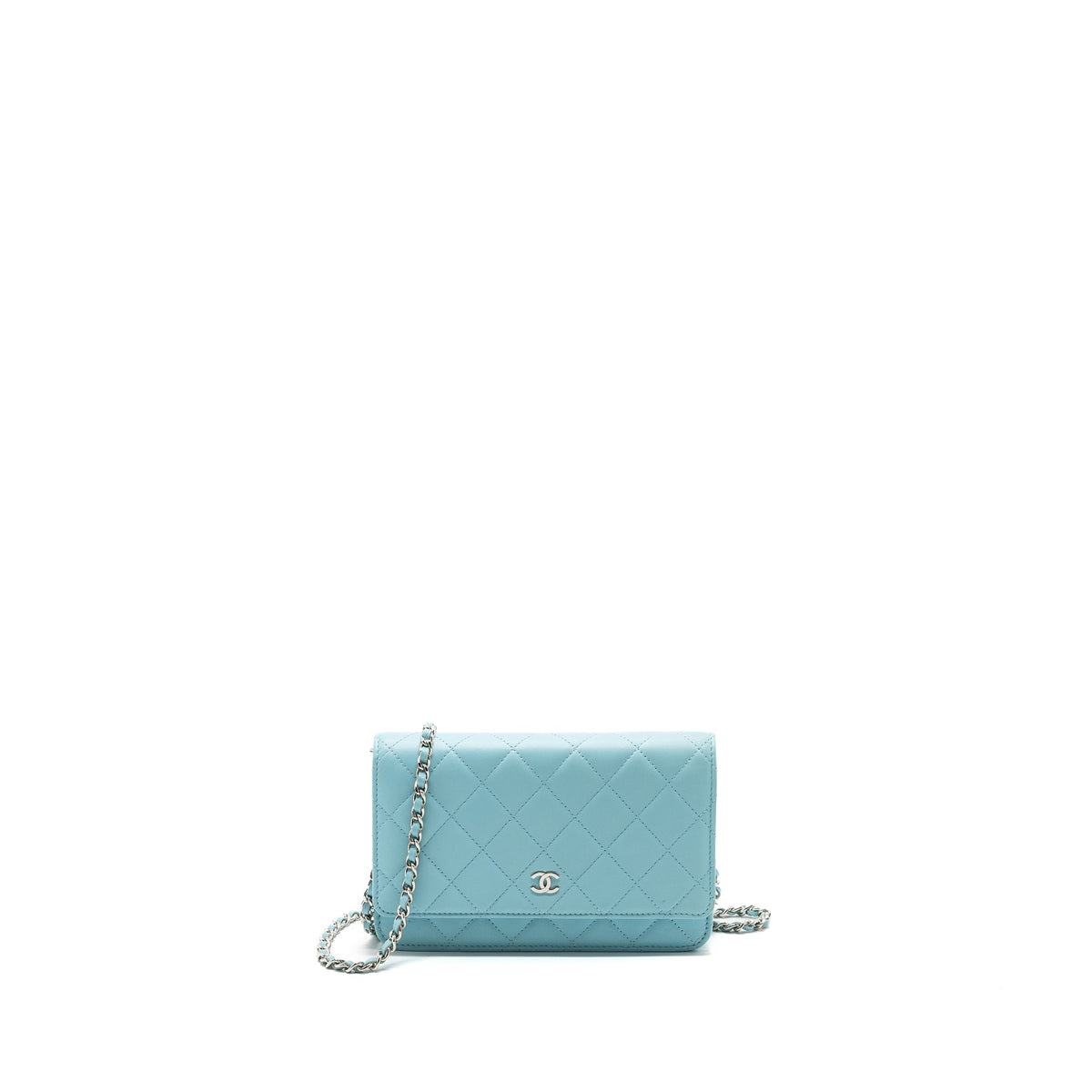 CHANEL CLASSIC WALLET ON CHAIN LAMBSKIN LIGHT BLUE SHW