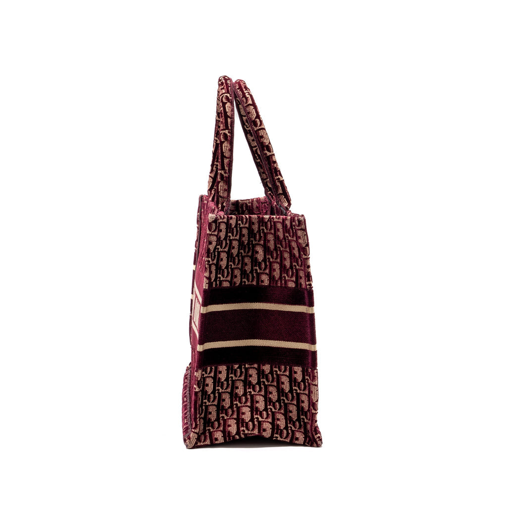 DIOR MEDIUM BOOK TOTE OBLIQUE EMBROIDERY VELVET/ CANVAS DARK RED