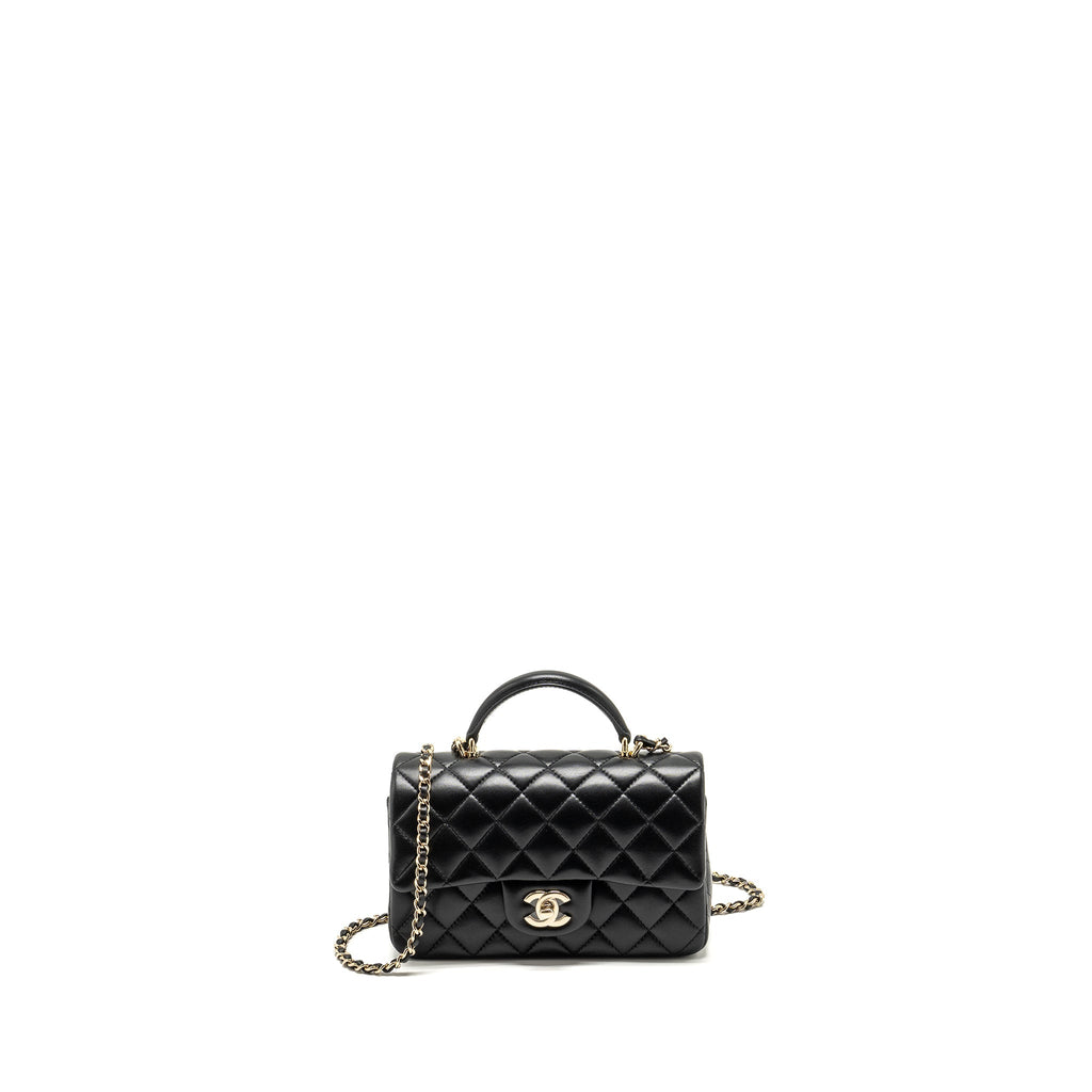 CHANEL TOP HANDLE MINI RECTANGULAR FLAP BAG LAMBSKIN BLACK LGHW (MICROCHIP)