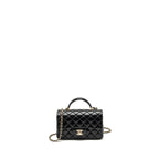 CHANEL TOP HANDLE MINI RECTANGULAR FLAP BAG LAMBSKIN BLACK LGHW (MICROCHIP)