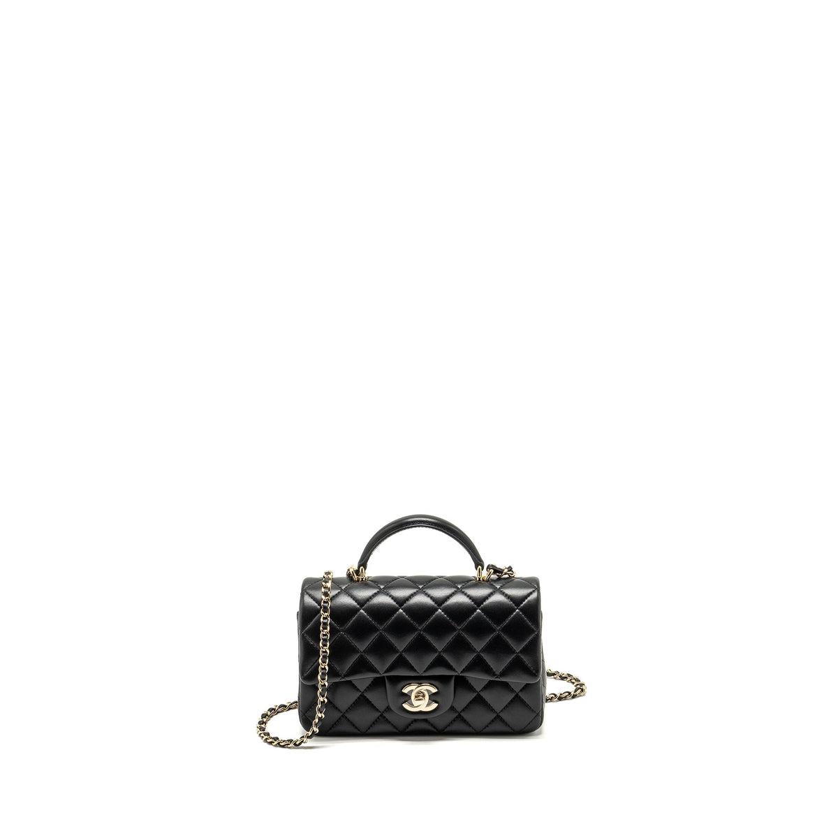 CHANEL TOP HANDLE MINI RECTANGULAR FLAP BAG LAMBSKIN BLACK LGHW (MICROCHIP)