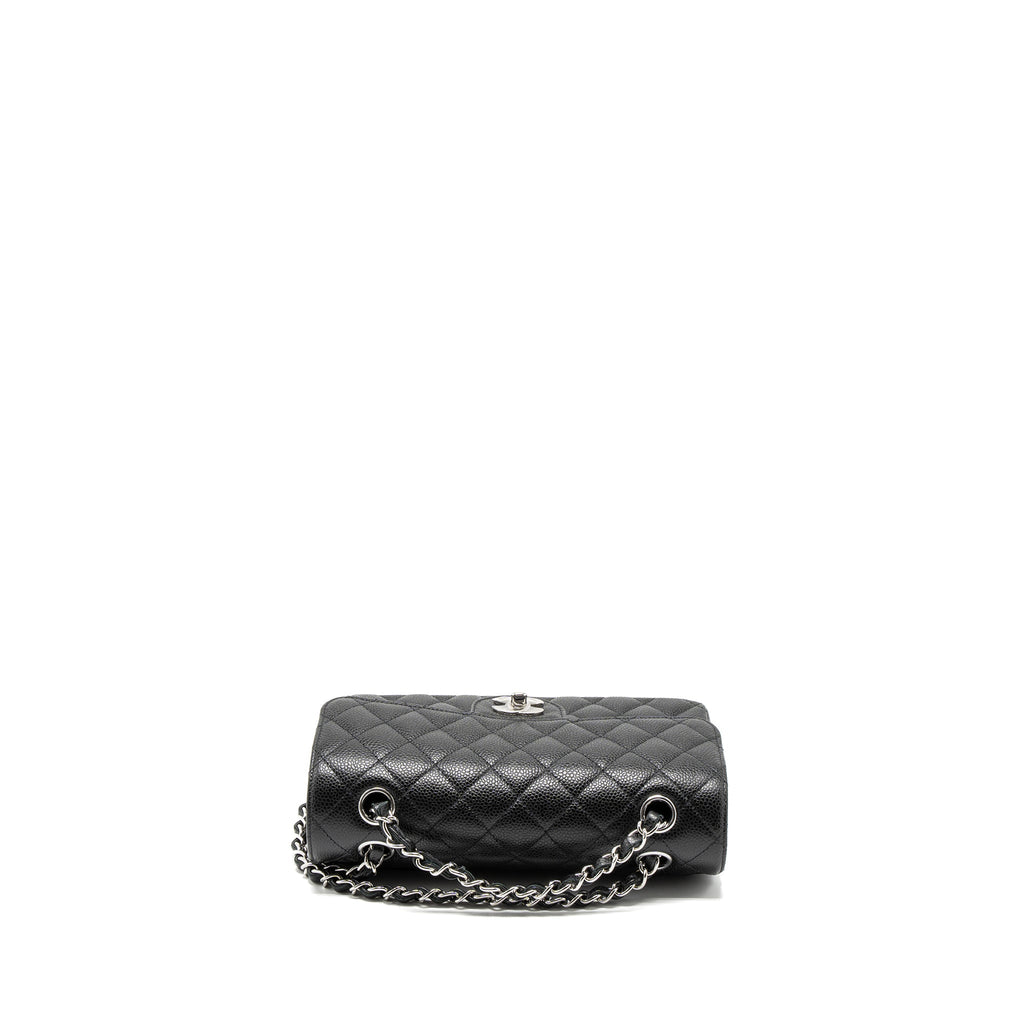 CHANEL SMALL CLASSIC DOUBLE FLAP BAG CAVIAR BLACK SHW (MICROCHIP)