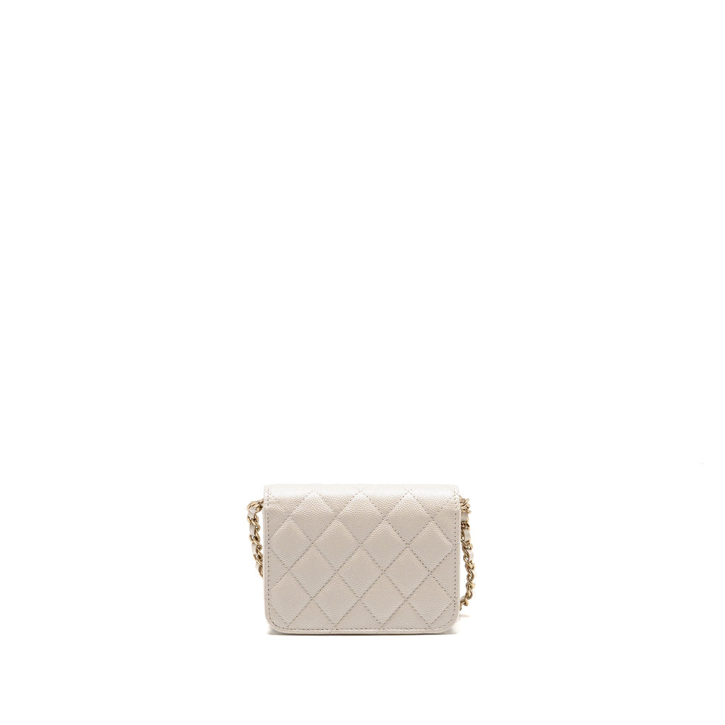 CHANEL JEWELLERY CC MINI FLAP CLUTCH WITH CHAIN CAVIAR PEARLY WHITE LGHW (MICROCHIP)