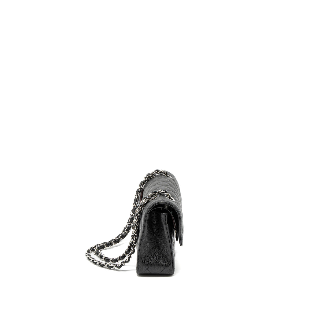 CHANEL SMALL CLASSIC DOUBLE FLAP BAG CAVIAR BLACK SHW (MICROCHIP)