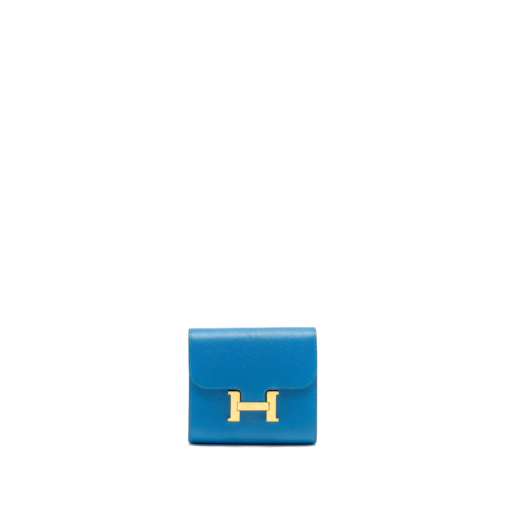 Hermes Constance Compact Wallet Epsom Blue GHW