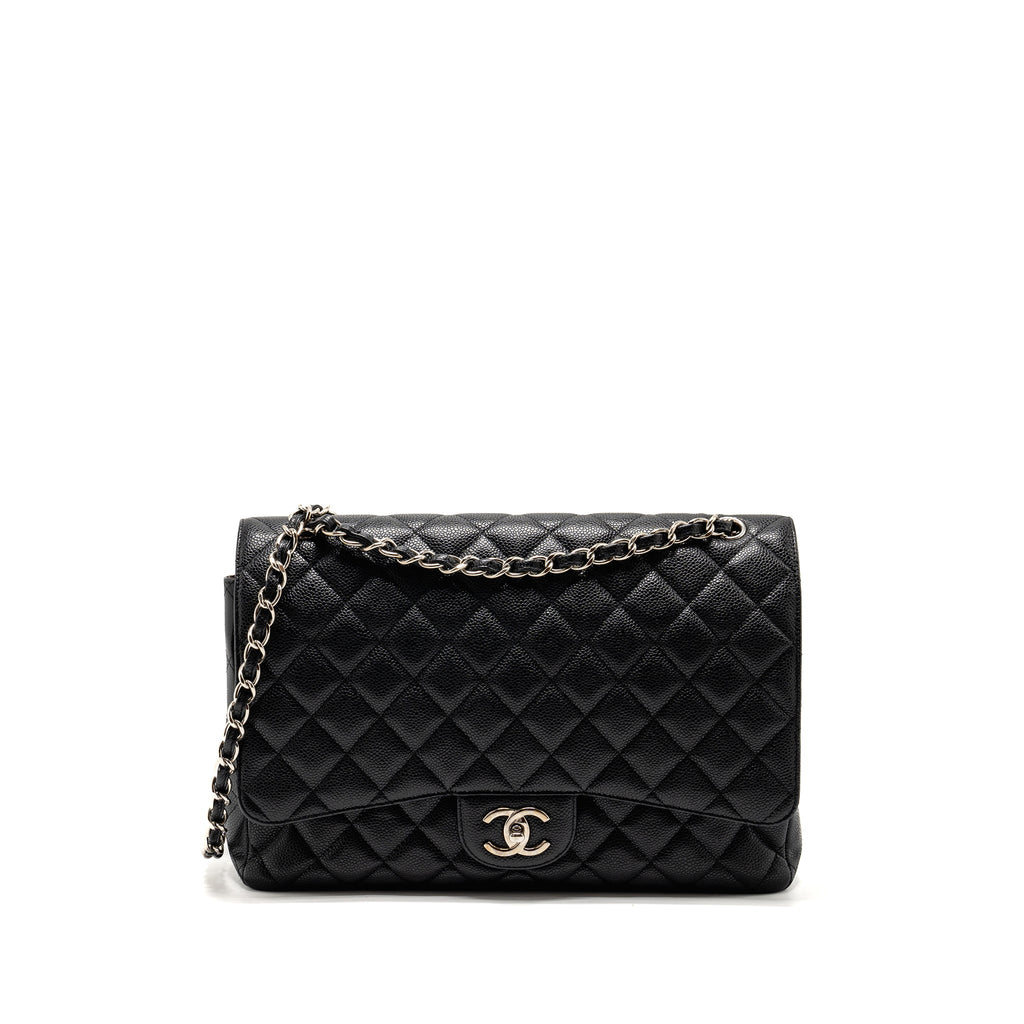 CHANEL MAXI CLASSIC DOUBLE FLAP BAG CAVIAR BLACK SHW