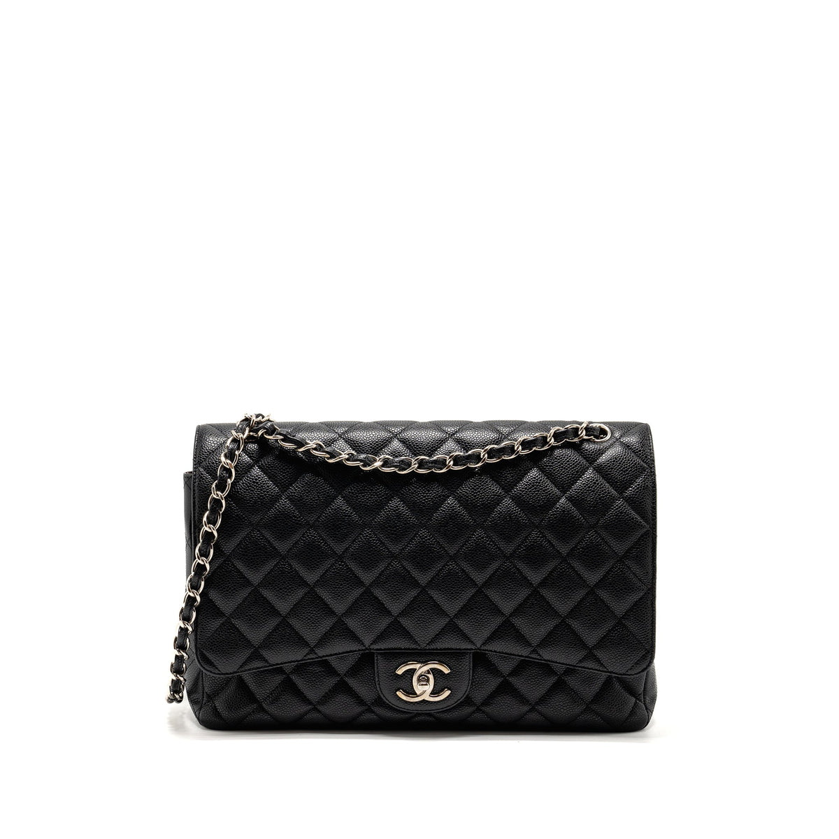 CHANEL MAXI CLASSIC DOUBLE FLAP BAG CAVIAR BLACK SHW