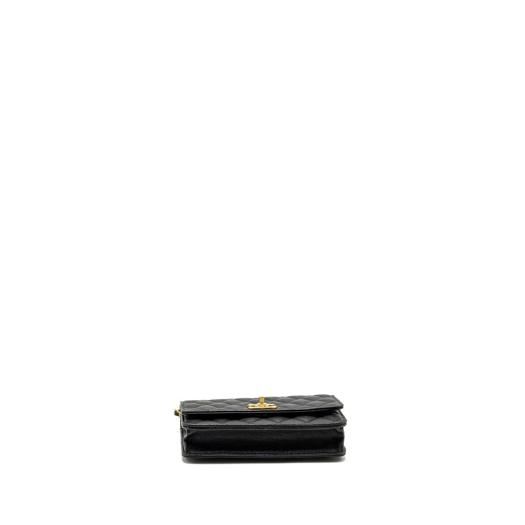 CHANEL CAMELLIA WALLET ON CHAIN CAVIAR BLACK GHW (MICROCHIP)