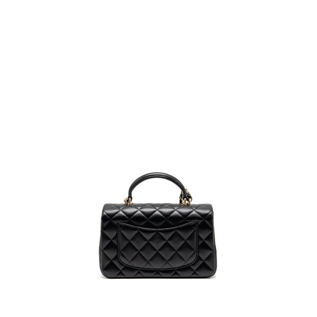 CHANEL TOP HANDLE MINI RECTANGULAR FLAP BAG LAMBSKIN BLACK LGHW (MICROCHIP)