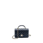 CHANEL TOP HANDLE MINI RECTANGULAR FLAP BAG LAMBSKIN NAVY LGHW (MICROCHIP)