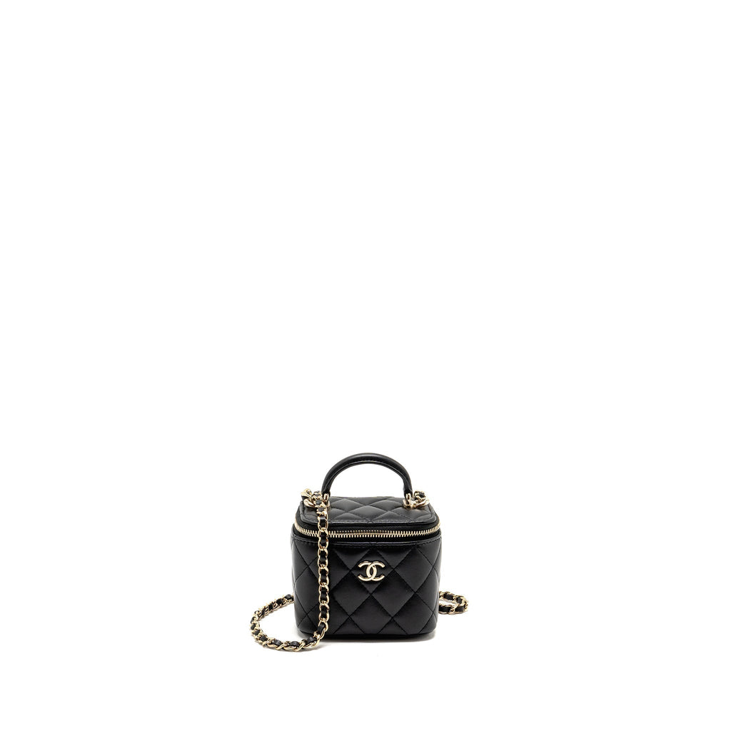 CHANEL TOP HANDLE MINI VANITY WITH CHAIN LAMBSKIN BLACK LGHW (MICROCHIP)