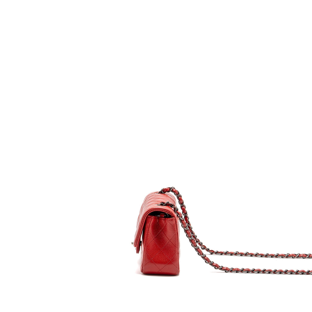 CHANEL MINI RECTANGULAR FLAP BAG CAVIAR RED RUTHENIUM HARDWARE