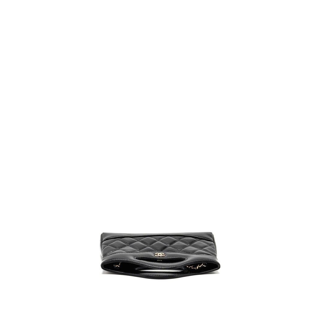 CHANEL MINI 31 CLUTCH WITH CHAIN SHINY LAMBSKIN BLACK LGHW (MICROCHIP)