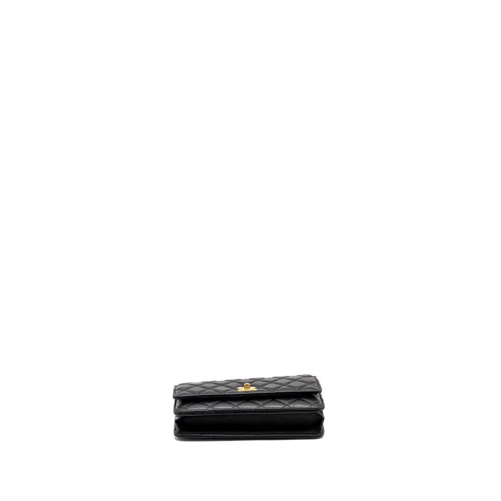 CHANEL PEARL CRUSH WALLET ON CHAIN LAMBSKIN BLACK GHW (MICROCHIP)