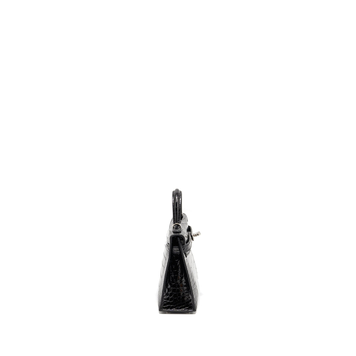 Hermes Mini Kelly II Shiny Alligator Mississippiensis Black SHW