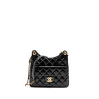 CHANEL HOBO BAG SHINY CALFSKIN BLACK BRUSHED GHW