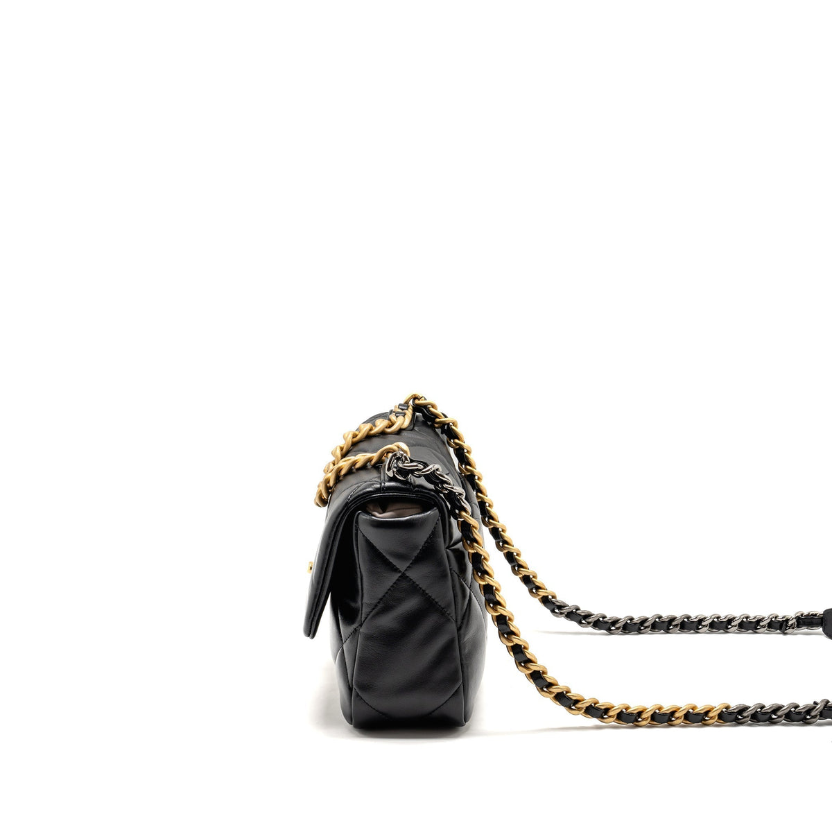 CHANEL SMALL 19 BAG LAMBSKIN BLACK MULTICOLOR HARDWARE (MICROCHIP)