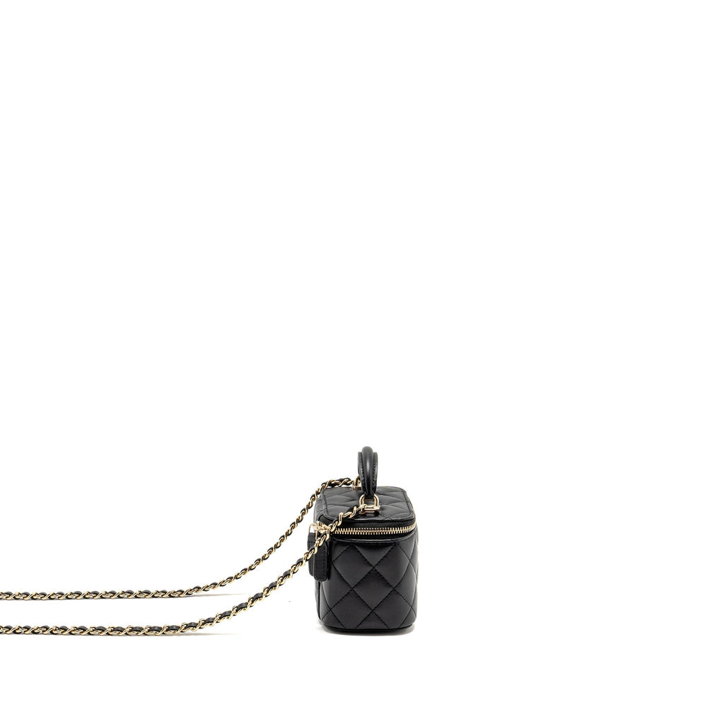 CHANEL TOP HANDLE MINI VANITY WITH CHAIN LAMBSKIN BLACK LGHW (MICROCHIP)