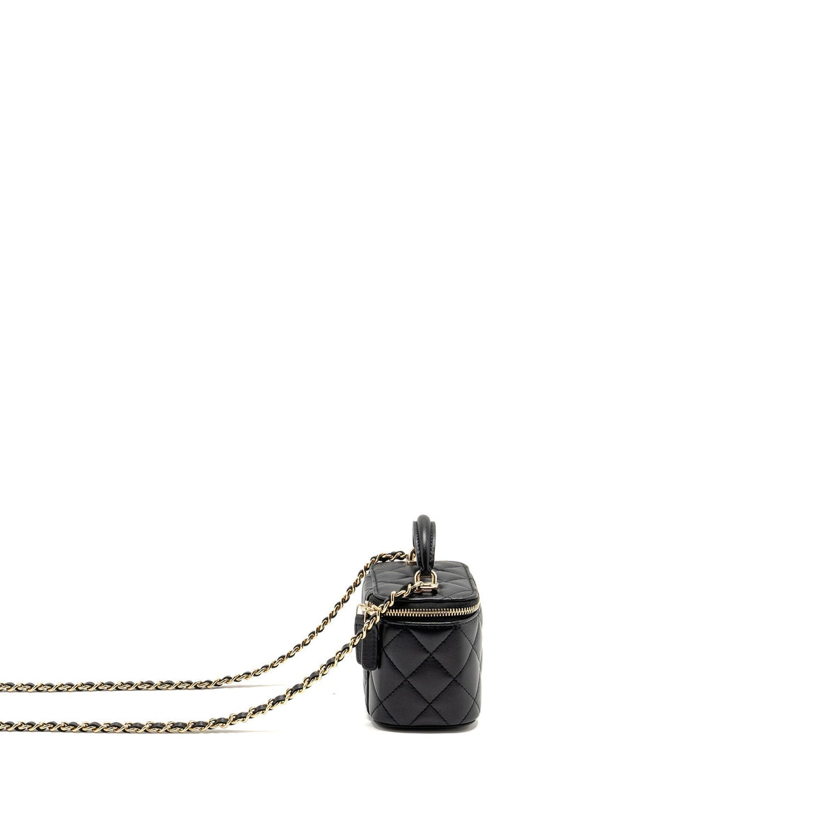 CHANEL TOP HANDLE MINI VANITY WITH CHAIN LAMBSKIN BLACK LGHW (MICROCHIP)