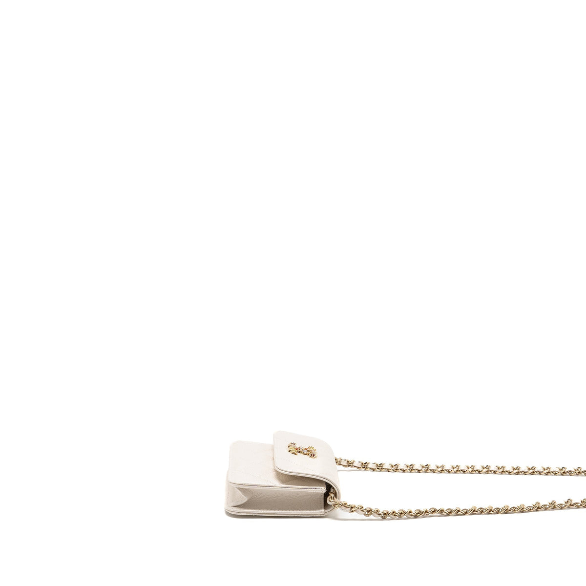 CHANEL JEWELLERY CC MINI FLAP CLUTCH WITH CHAIN CAVIAR PEARLY WHITE LGHW (MICROCHIP)