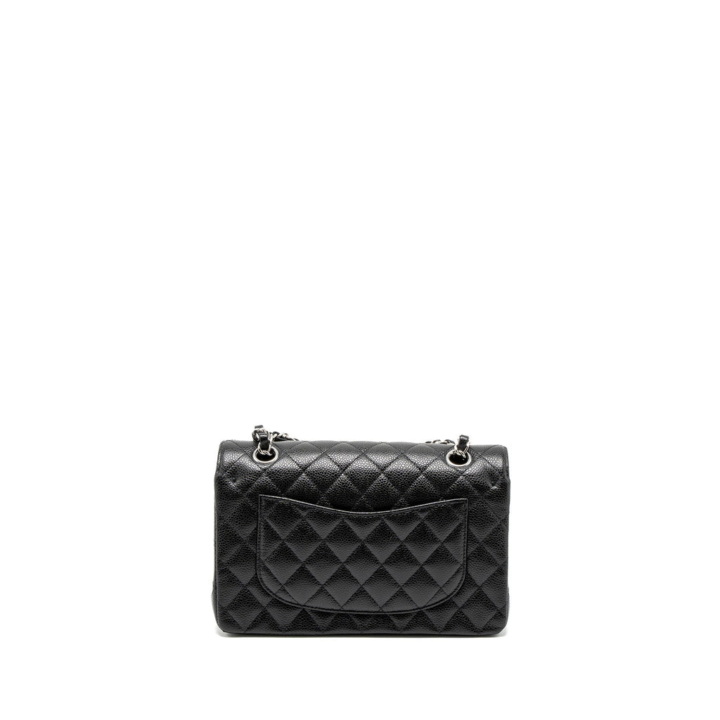 CHANEL SMALL CLASSIC DOUBLE FLAP BAG CAVIAR BLACK SHW (MICROCHIP)