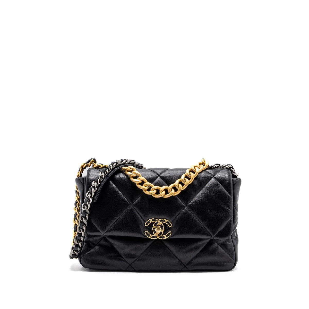 CHANEL MEDIUM 19 BAG LAMBSKIN BLACK MULTICOLOUR HARDWARE(MICROCHIP)