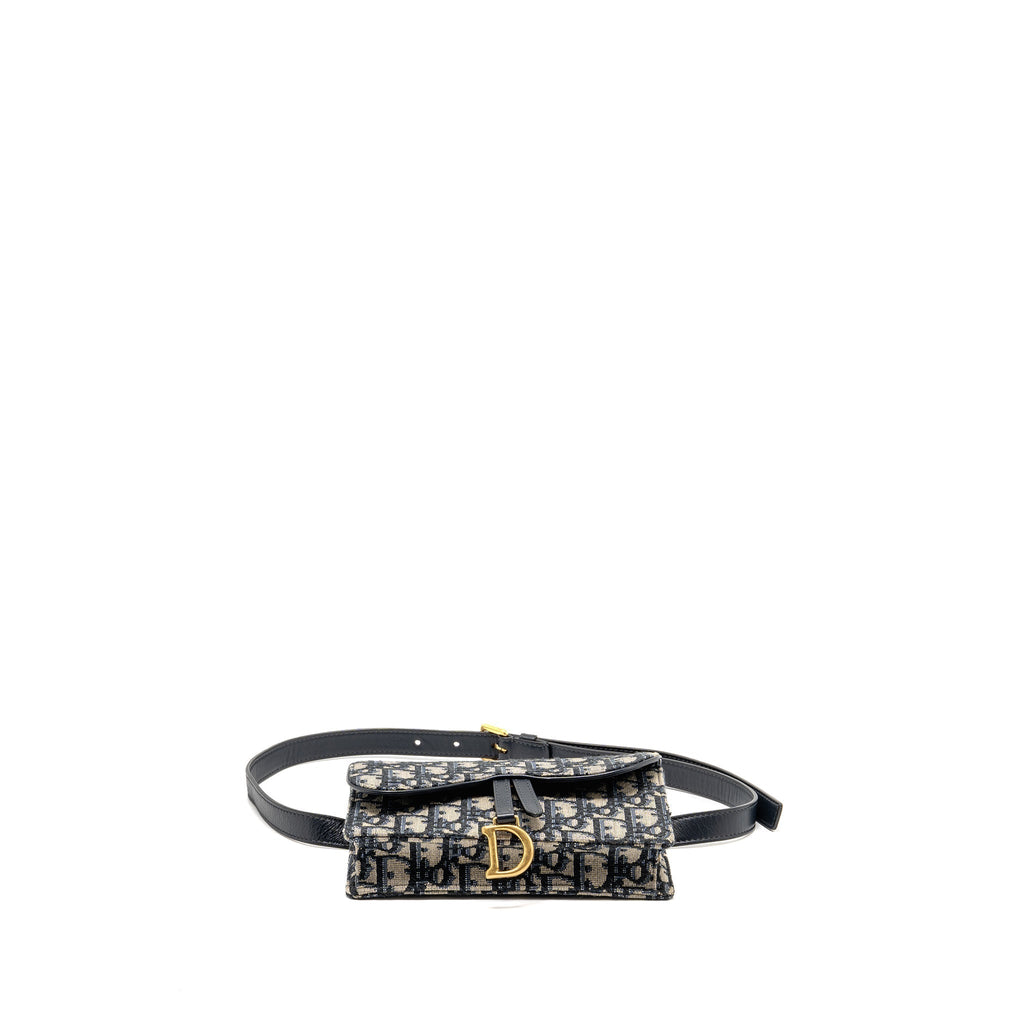 DIOR SADDLE BELT BAG BLUE OBLIQUE JACQUARD CANVAS GHW
