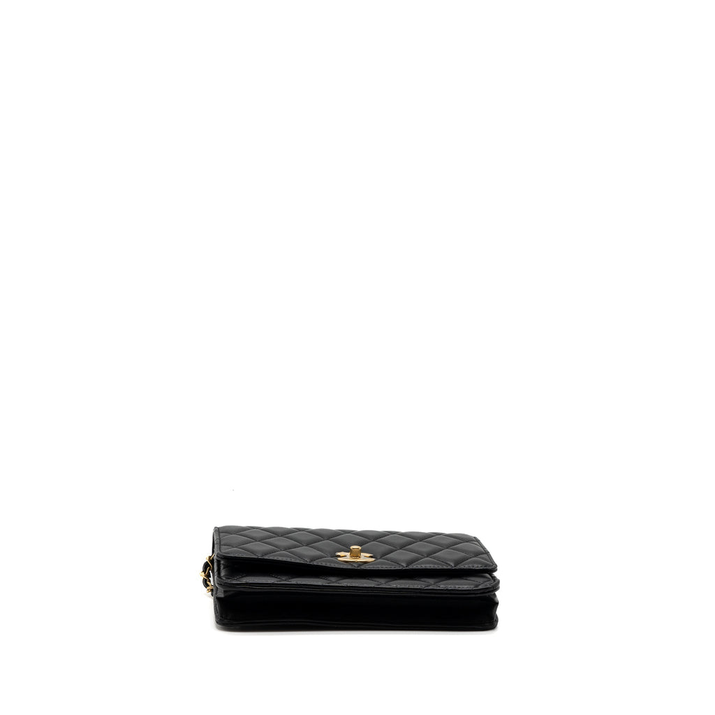 CHANEL PEARL CRUSH WALLET ON CHAIN LAMBSKIN BLACK GHW (MICROCHIP)