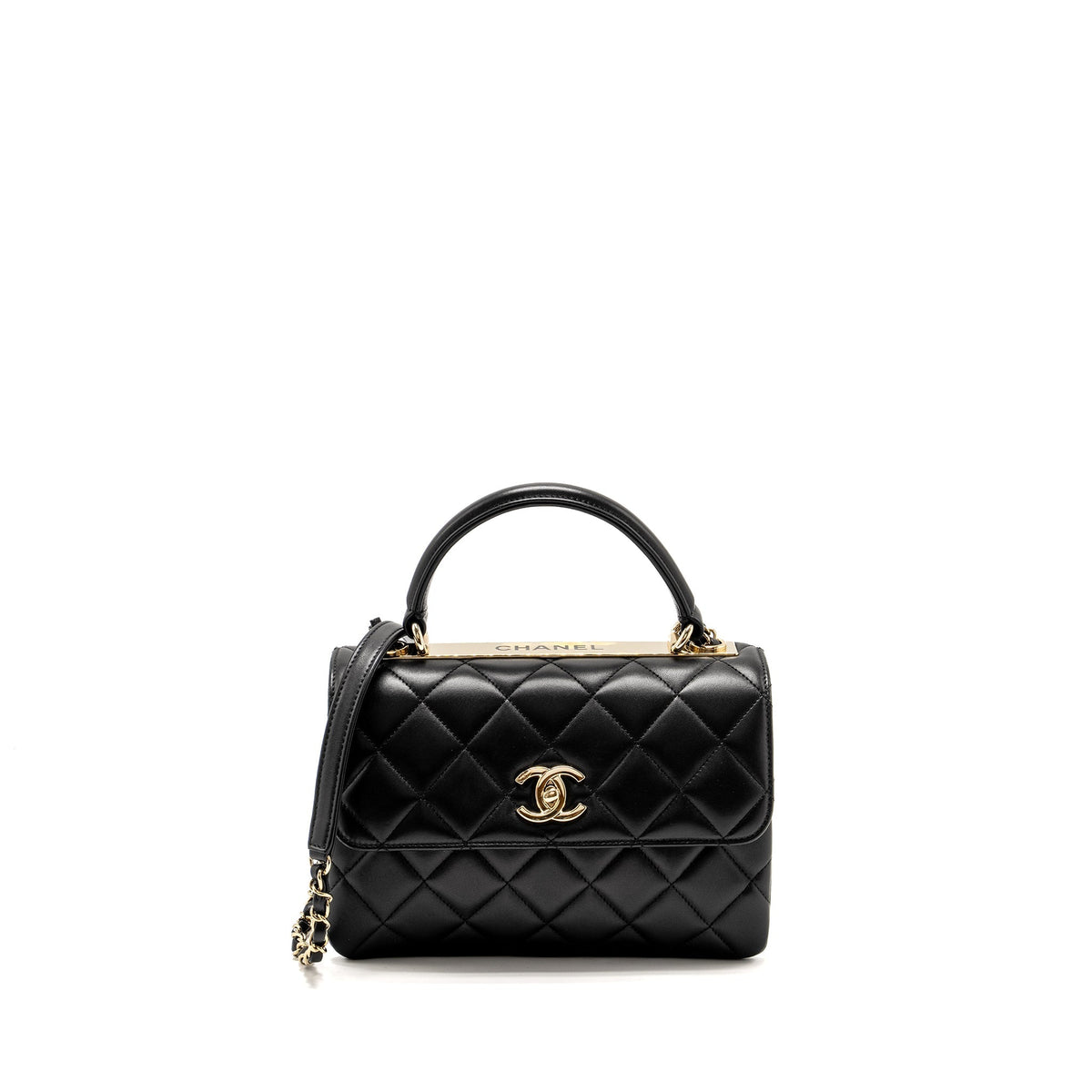 CHANEL TOP HANDLE TRENDY CC FLAP BAG LAMBSKIN BLACK LGHW