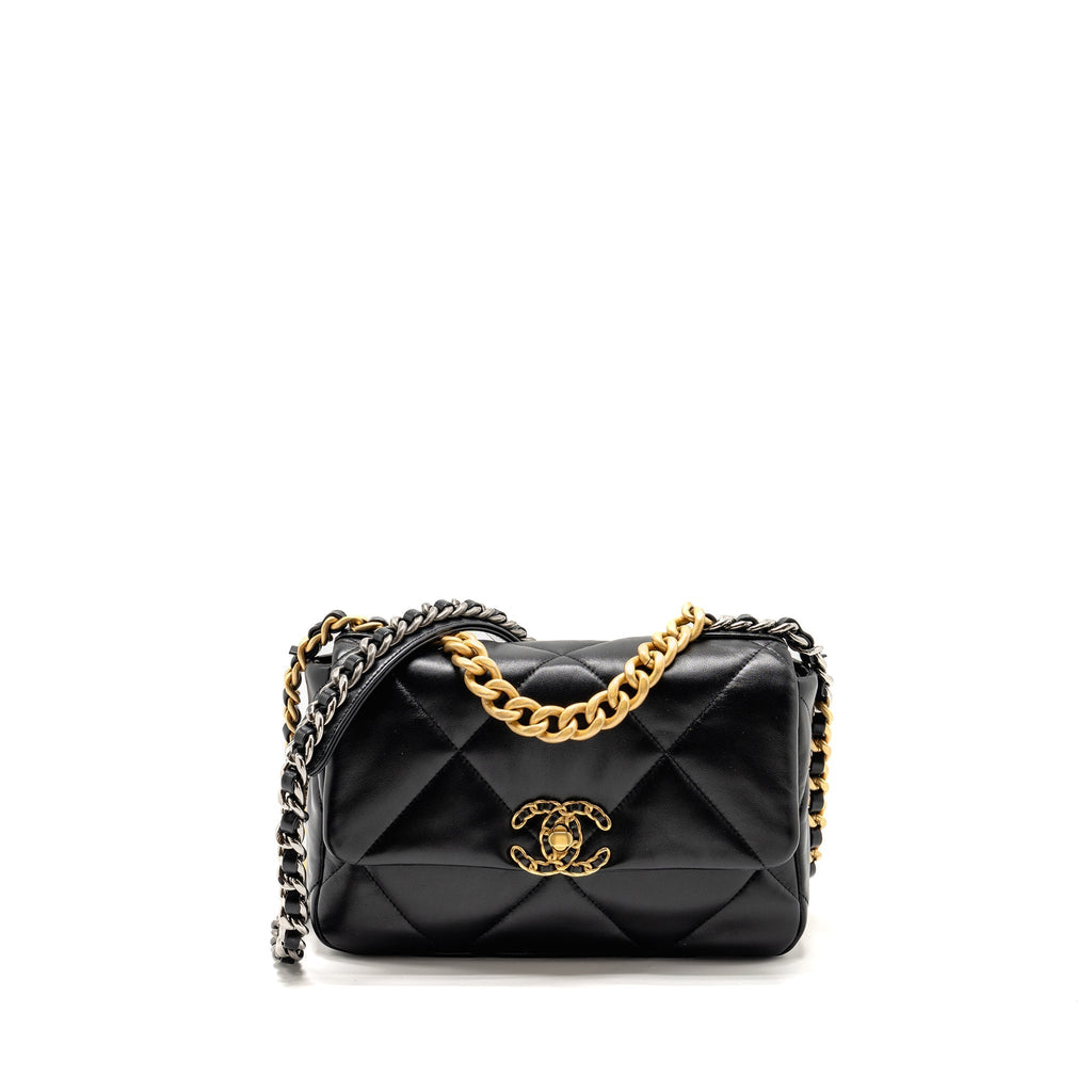 CHANEL SMALL 19 BAG LAMBSKIN BLACK MULTICOLOR HARDWARE (MICROCHIP)