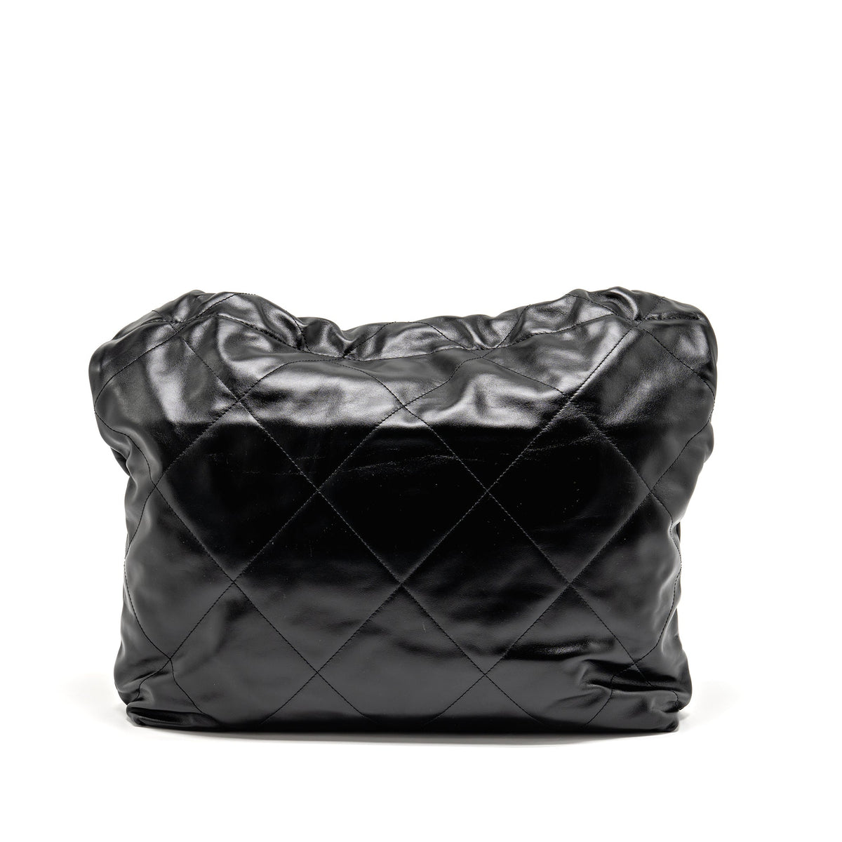 CHANEL MEDIUM 22 BAG GOLD LETTER SHINY CALFSKIN BLACK GHW (MICROCHIP)