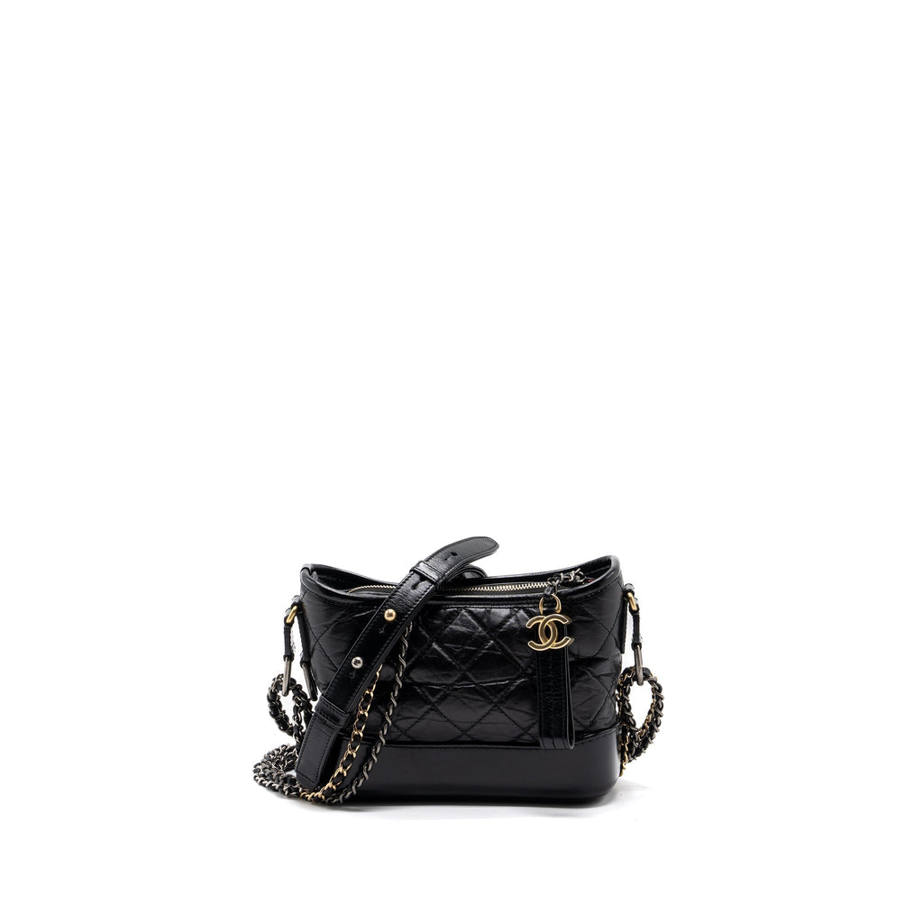 CHANEL SMALL GABRIELLE HOBO BAG AGED CALFSKIN BLACK MULTICOLOURED HARDWARE