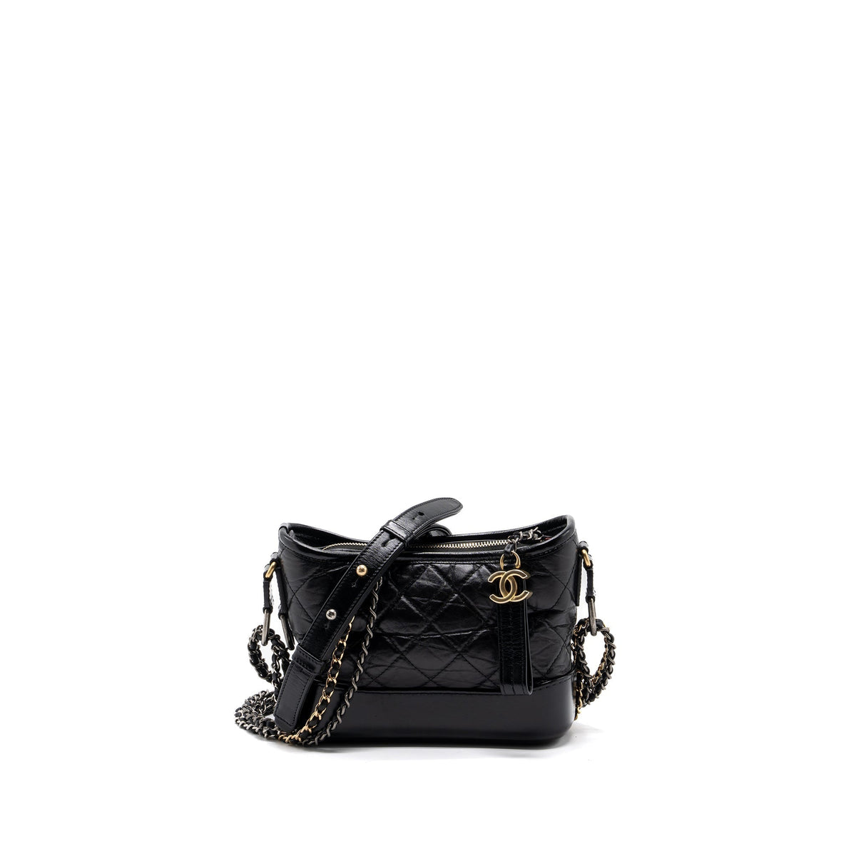 CHANEL SMALL GABRIELLE HOBO BAG AGED CALFSKIN BLACK MULTICOLOURED HARDWARE