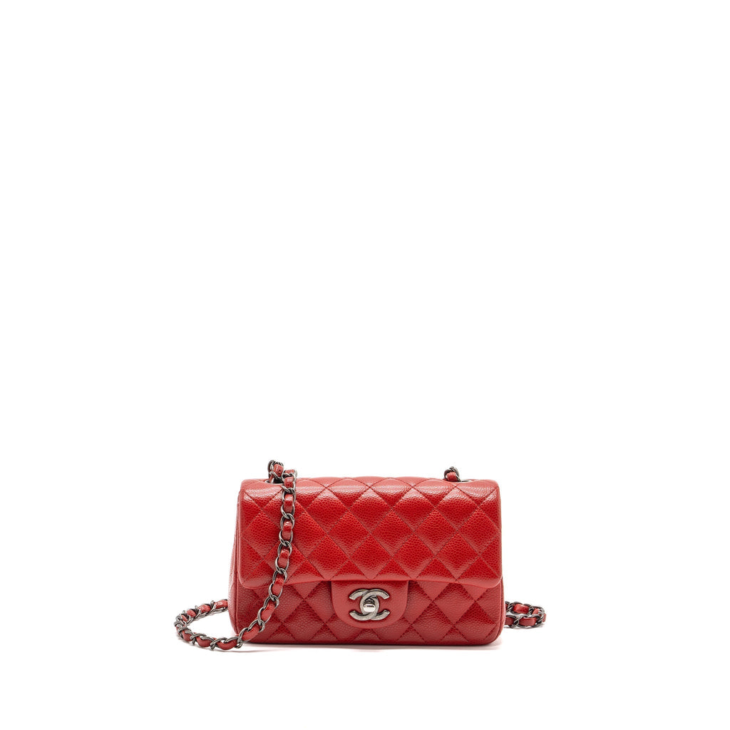 CHANEL MINI RECTANGULAR FLAP BAG CAVIAR RED RUTHENIUM HARDWARE