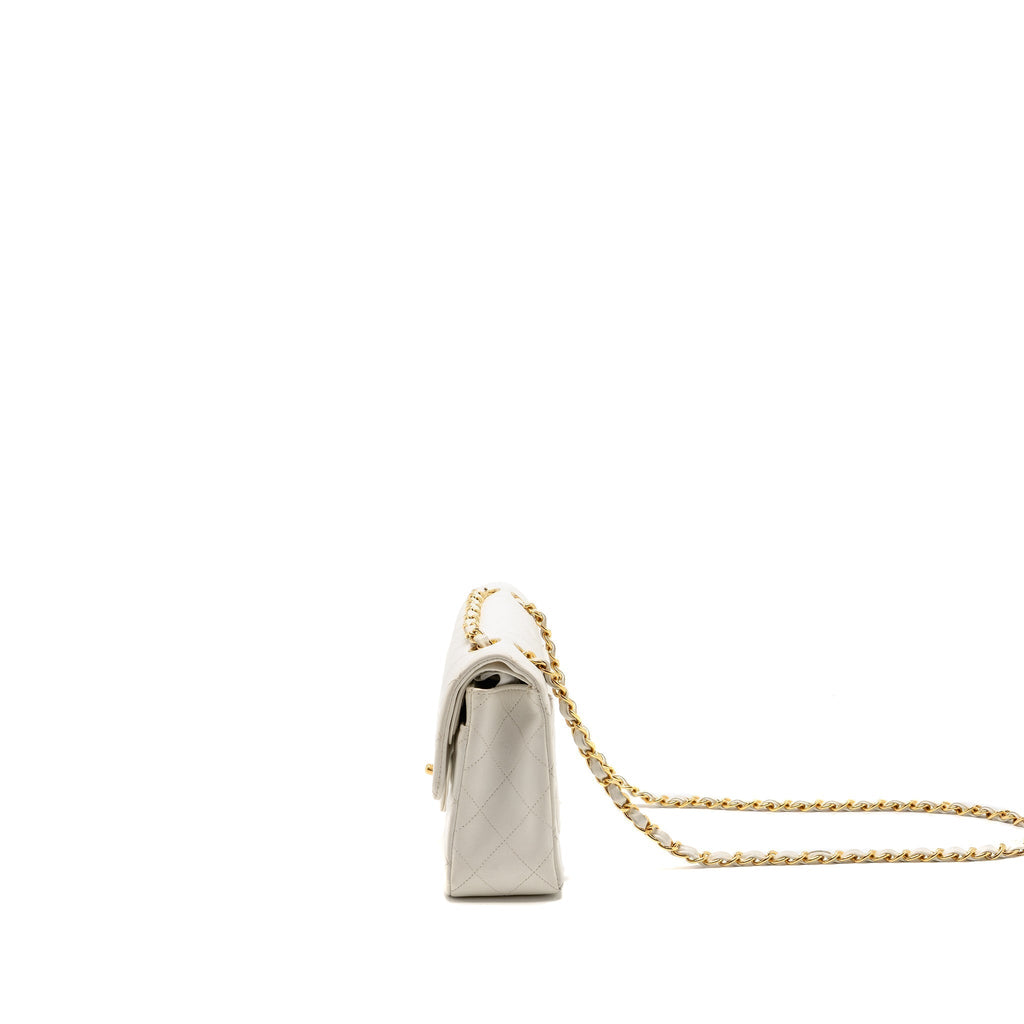 CHANEL VINTAGE SMALL CLASSIC DOUBLE FLAP BAG LAMBSKIN WHITE GHW