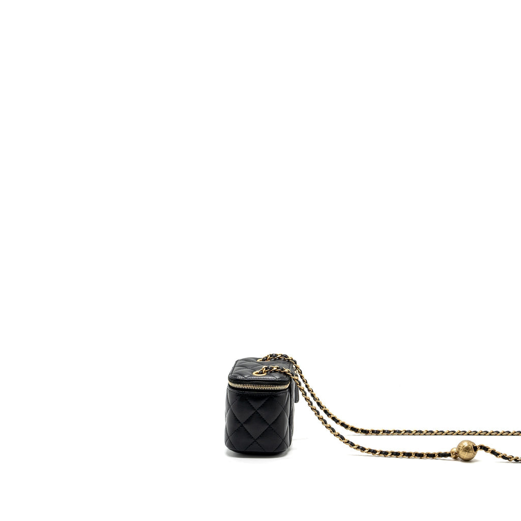 CHANEL PEARL CRUSH MINI VANITY WITH CHAIN LAMBSKIN BLACK WITH GHW