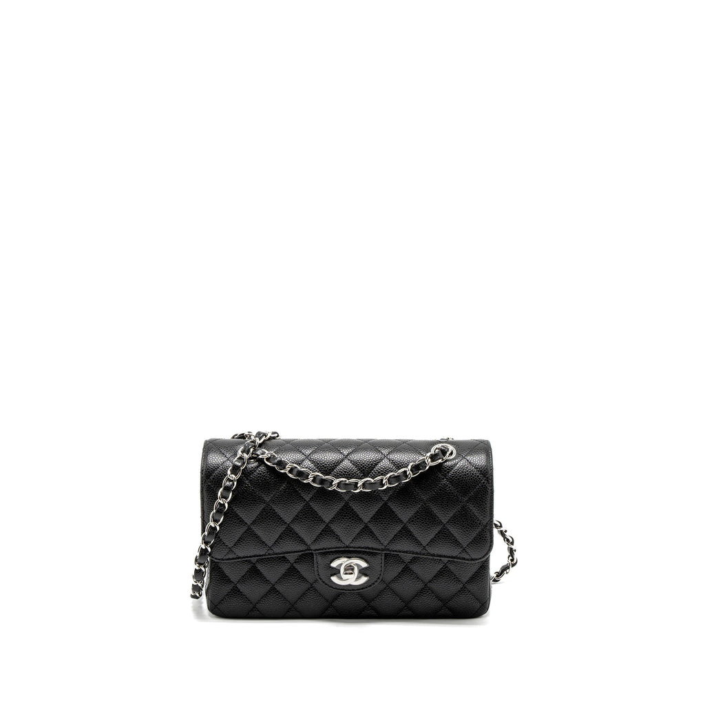 CHANEL SMALL CLASSIC DOUBLE FLAP BAG CAVIAR BLACK SHW (MICROCHIP)