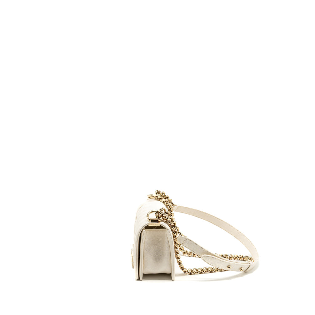 CHANEL SMALL BOY BAG CAVIAR WHITE LGHW