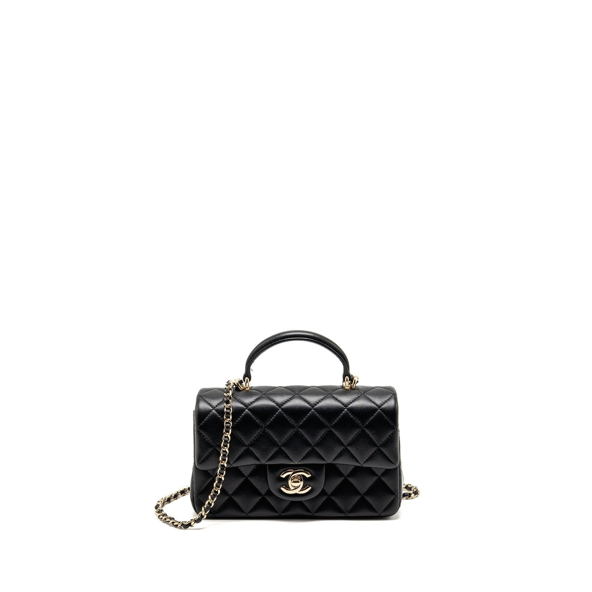 CHANEL TOP HANDLE MINI RECTANGULAR FLAP BAG LAMBSKIN BLACK LGHW (MICROCHIP)