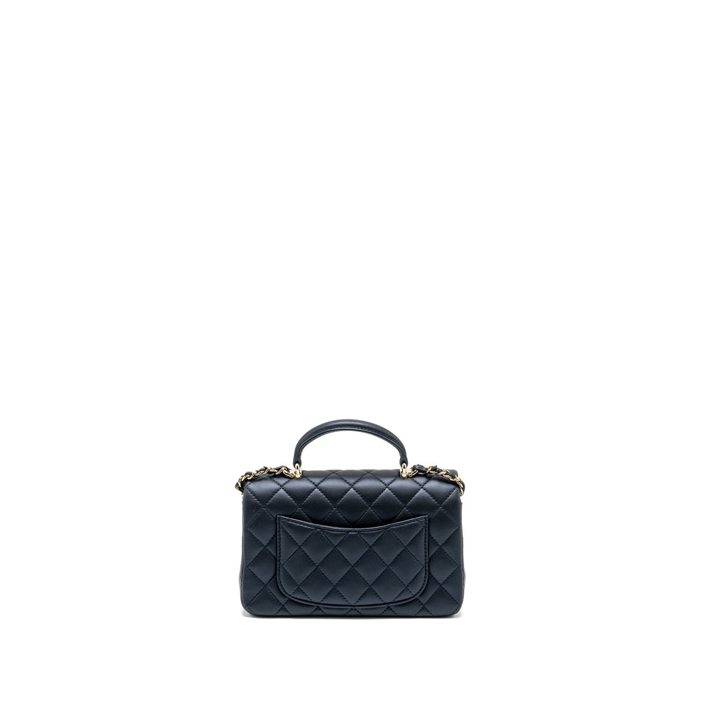 CHANEL TOP HANDLE MINI RECTANGULAR FLAP BAG LAMBSKIN NAVY LGHW (MICROCHIP)